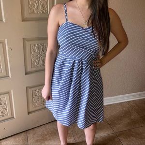 Blue and white striped dress